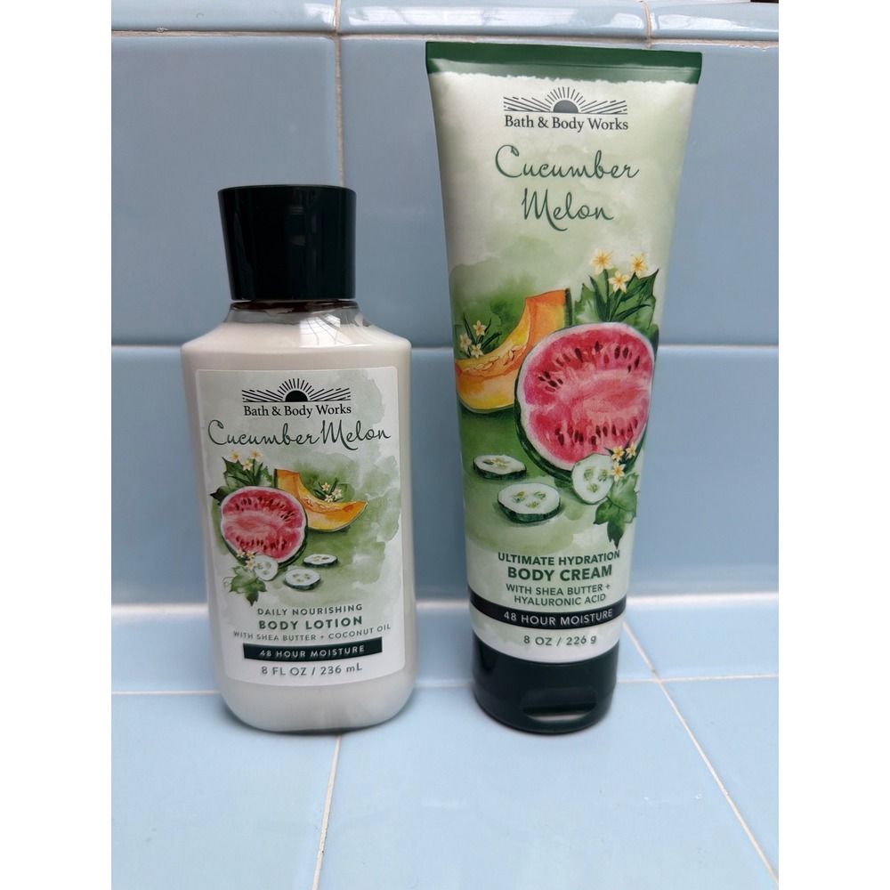 Bath & Body Works Cucumber Melon Body Lotion and Body Cream Set 8 oz Each